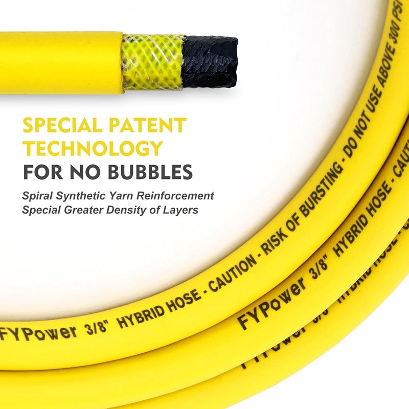 FYPower Air Compressor Whip Hose 3/8 Inch x 6 Feet Lead in Hybrid Hose with Fittings, Flexible and Kink Resistant, 1/4" Industrial Quick Coupler and Plug Kit - Yellow - Image 3
